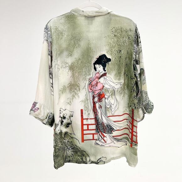 Oriental Japanese Print Vintage Silk Top - Picture 3 of 5